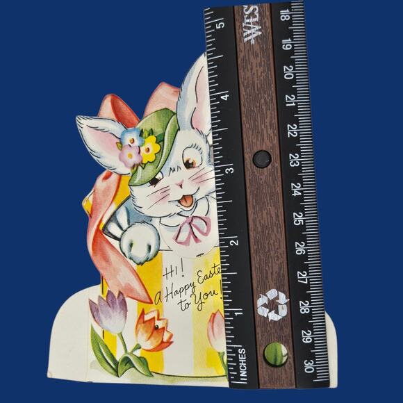 Mechanical Easter A-Meri-Card Vintage Die-Cut Bunny Rabbit in Hat Box Head Moves - Picture 10 of 11